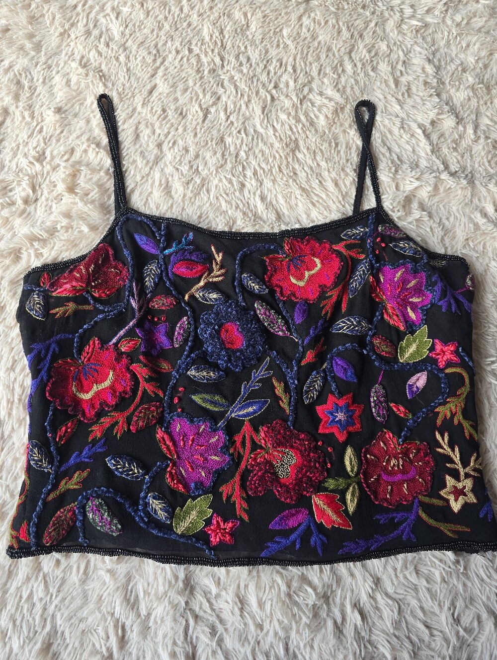 Vintage Embroidered Beaded Floral Top